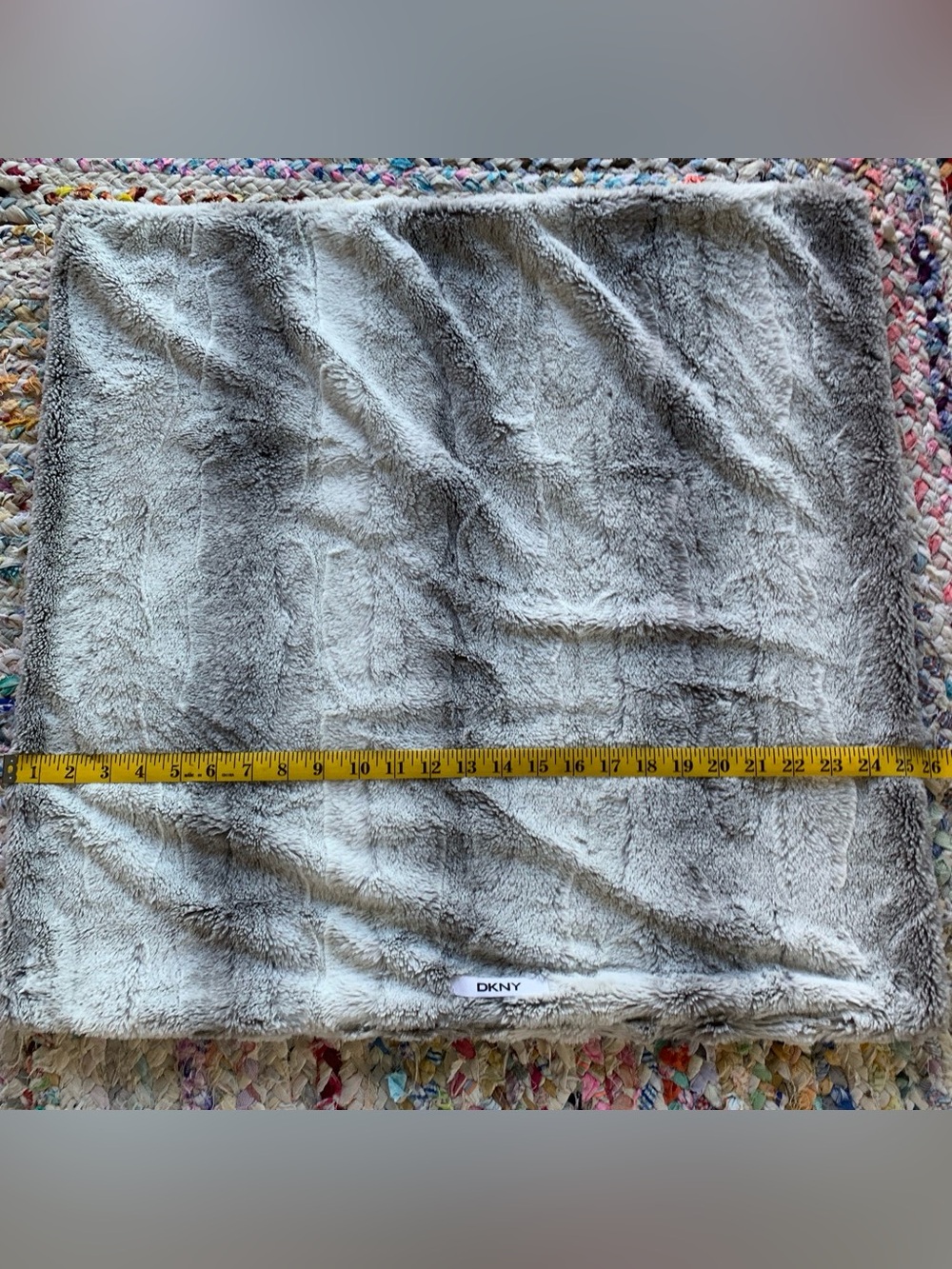 DKNY 26” square gray & white plush faux fur pillow sham